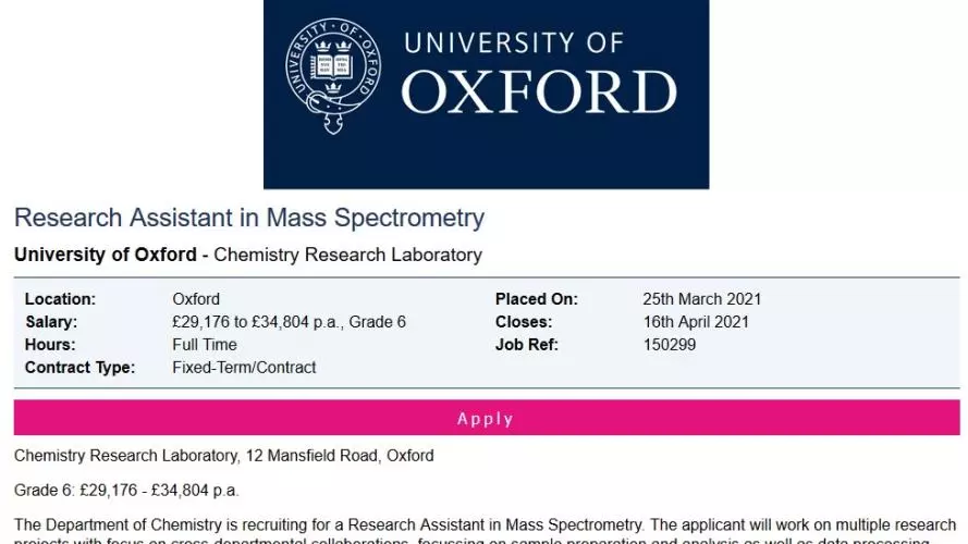 Screenshot of job advertisement