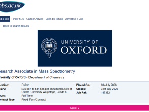 Image of the job advert for a Research Associate in Mass Spectrometry