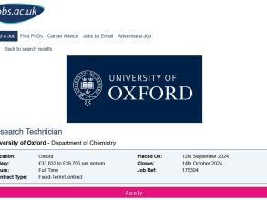 Image showing a job advert for a Research Technician